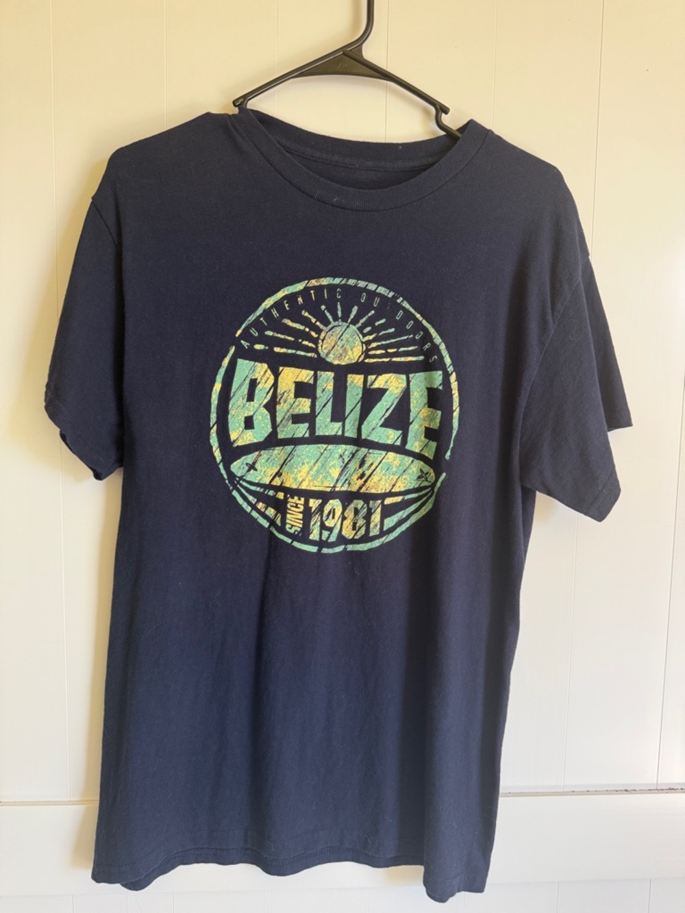 Belize Graphic Tee - Navy with Green & Yellow Print
